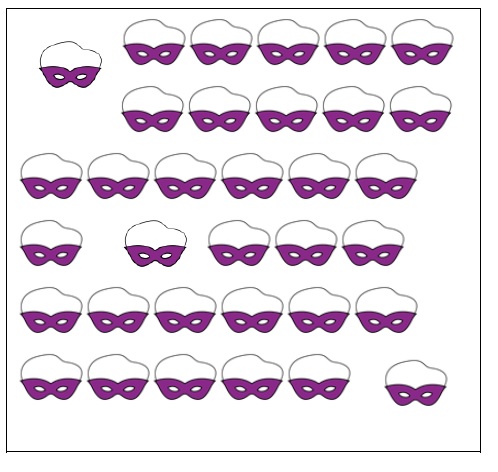 La imagen muestra una serie de antifaces de color morados