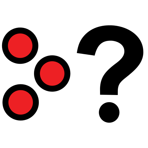 Imagen donde se ven tres bolas rojas y al lado un signo de interrogación. 