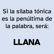 Si la sílaba tónica es la penúltima de la palabra, será: Llana