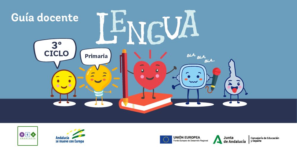 magen de portada con la pandilla REA y el texto 'Lengua 4º Primaria'