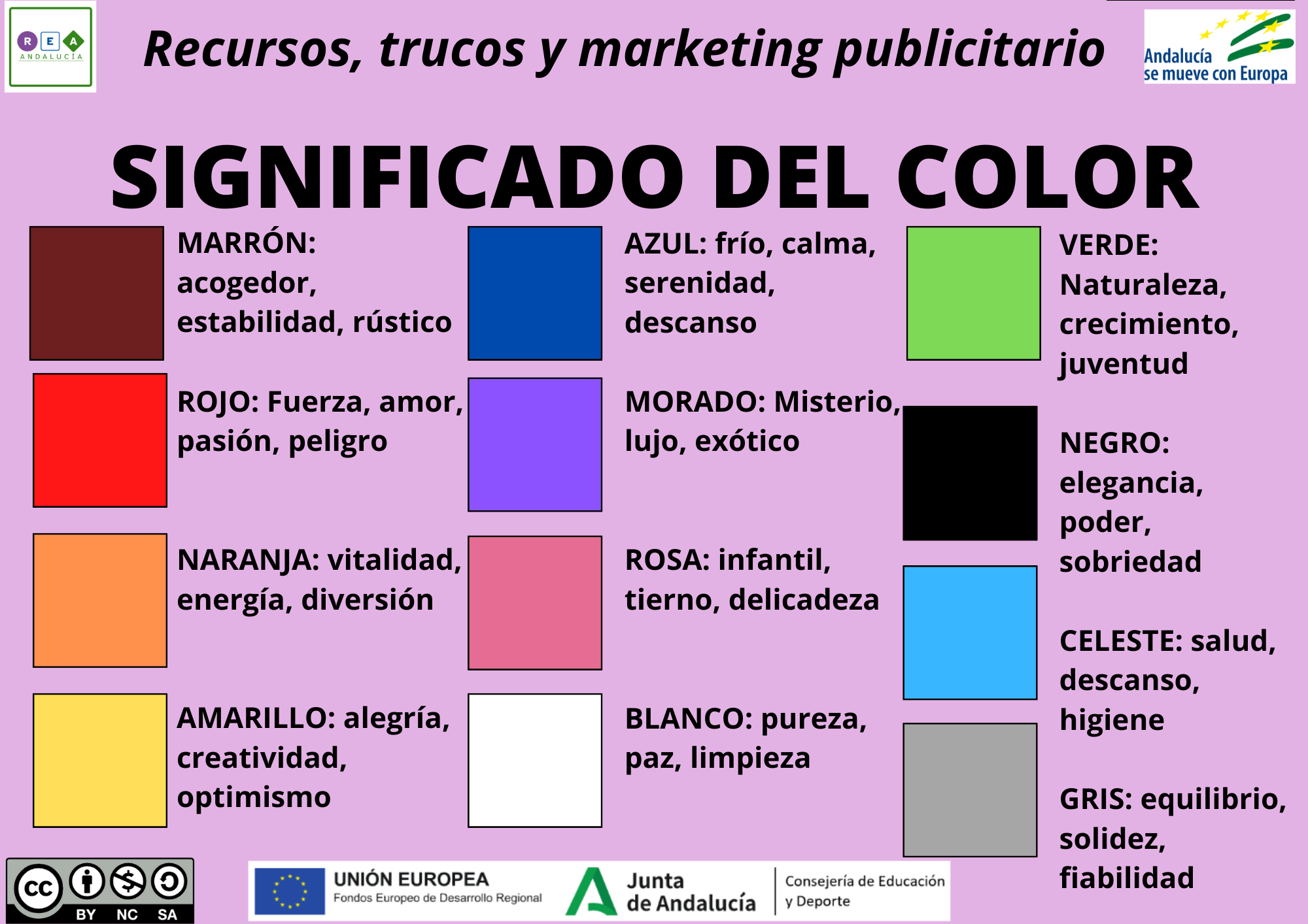 Documento en el que se indica el significado de diversos colores