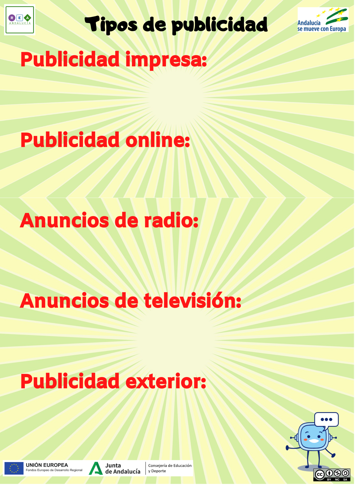 Un folio con los nombres de los tipos de publicidad